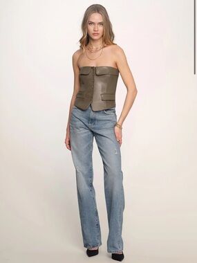 Heartloom Olive Green Strapless Button-Front Corset Top